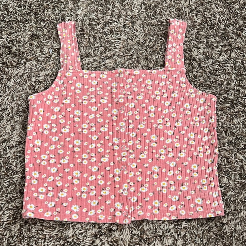 Pink Floral Cropped Tank Top